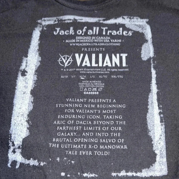 T shirt , PTP 17” MANOWAR VALIANT JACK OF ALL TRADES MEDIUM  BLACK GRAPHIC  USED - Picture 5 of 8